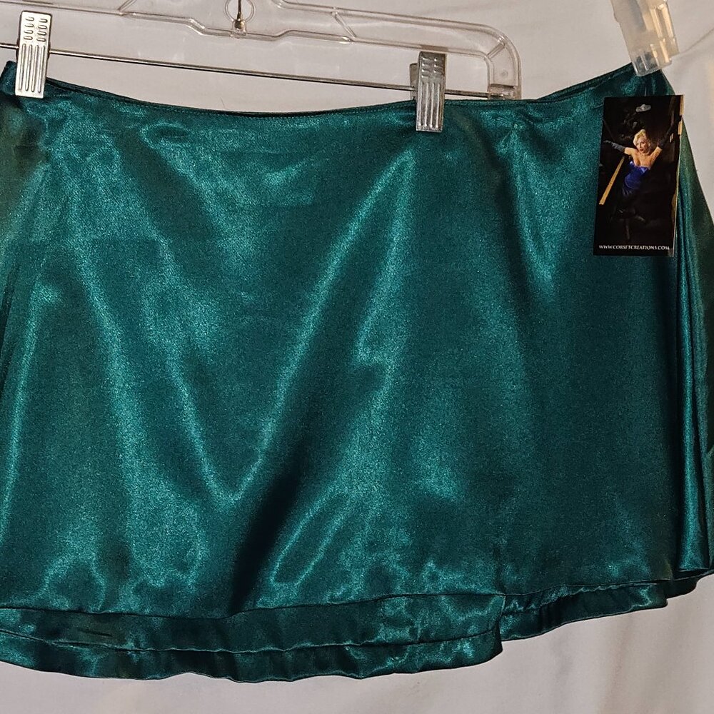 NWT LARGE GREEN SILK A-LINE 12" MINI SKIRT RETRO ROCKABILLY